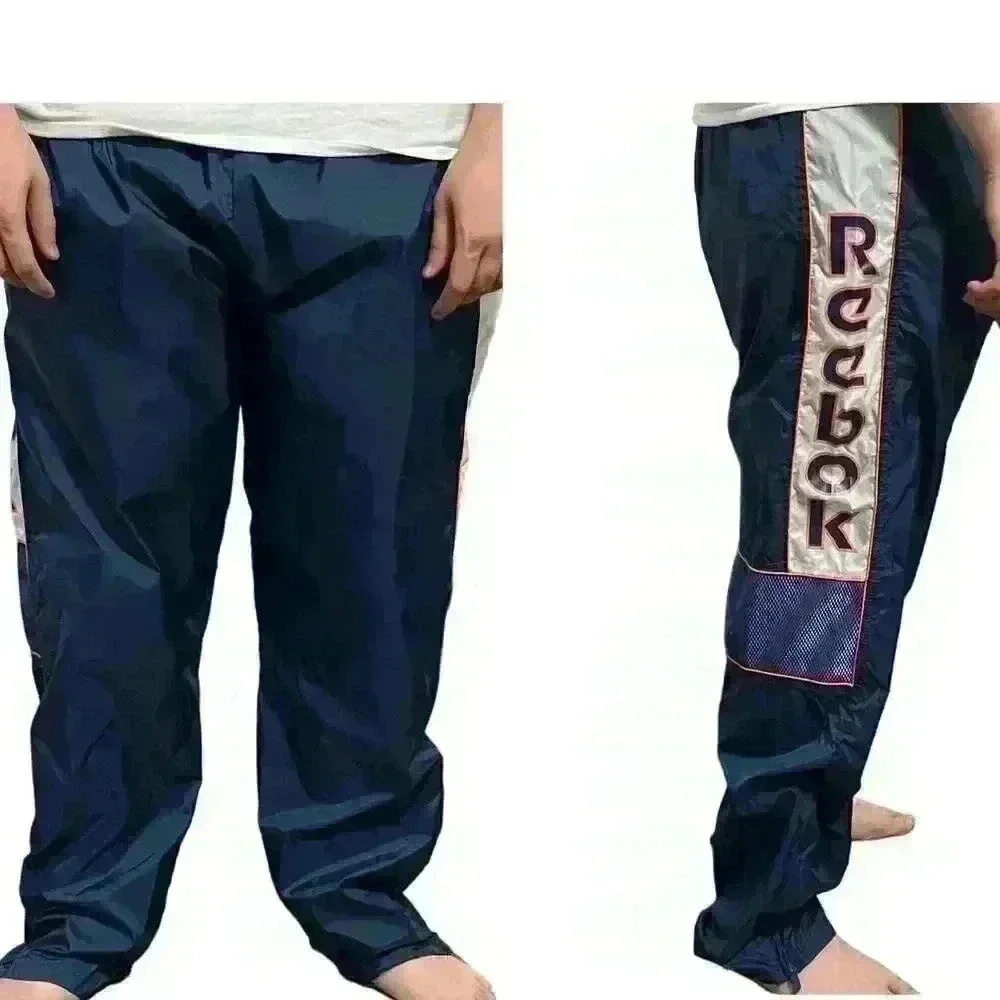 Reebok Vintage Black Track Pants Men’s 2XL Retro Elastic Waist Zip Ankles